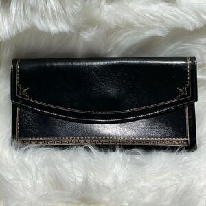 60s Vintage Black‎ & Gold Leather Clutch A27